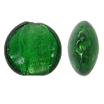 Perles murano feuille d'argent, chalumeau, Plat rond, vert, 12x8mm, Trou:Environ 1.5mm, 100PC/sac, Vendu par sac