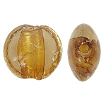 Perles murano feuille d'argent, chalumeau, Plat rond, doré, 12x8mm, Trou:Environ 1.5mm, 100PC/sac, Vendu par sac
