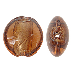 Perles murano feuille d'argent, chalumeau, Plat rond, brun, 12x8mm, Trou:Environ 1.5mm, 100PC/sac, Vendu par sac