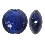 Perles murano feuille d'argent, chalumeau, Plat rond, bleu foncé, 12x8mm, Trou:Environ 1.5mm, 100PC/sac, Vendu par sac