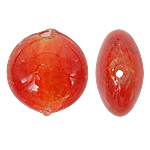 Perles murano feuille d'argent, chalumeau, Plat rond, rouge, 12x8mm, Trou:Environ 1.5mm, 100PC/sac, Vendu par sac