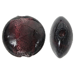 Silver Foil Lampwork Beads, Flat Round, dark purple, 12x8mm, Hole:Approx 1.5mm, 100PCs/Bag, Sold By Bag