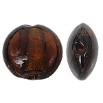 Silver Foil Lampwork Beads, Flat Round, brown, 12x8mm, Hole:Approx 1.5mm, 100PCs/Bag, Sold By Bag