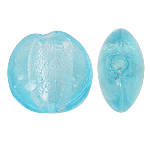 Perles murano feuille d'argent, chalumeau, Plat rond, bleu ciel, 12x8mm, Trou:Environ 1.5mm, 100PC/sac, Vendu par sac