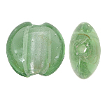 Perles murano feuille d'argent, chalumeau, Plat rond, vert, 15x8mm, Trou:Environ 1.5mm, 100PC/sac, Vendu par sac