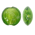 Abalorios de Cristal de Murano con Plata, Redondo aplanado, lámina de plata, verde de oliva, 15x8mm, agujero:aproximado 1.5mm, 100PCs/Bolsa, Vendido por Bolsa