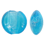 Silver Foil Lampwork Beads, Flat Round, skyblue, 12x8mm, Hole:Approx 1.5mm, 100PCs/Bag, Sold By Bag