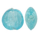 Perles murano feuille d'argent, chalumeau, Plat rond, bleu, 12x8mm, Trou:Environ 1.5mm, 100PC/sac, Vendu par sac