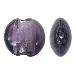 Silver Foil Lampwork Beads, Flat Round, purple, 12x8mm, Hole:Approx 1.5mm, 100PCs/Bag, Sold By Bag