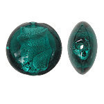 Silberfolie Lampwork Perlen, flache Runde, grün, 12x8mm, Bohrung:ca. 1.5mm, 100PCs/Tasche, verkauft von Tasche