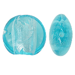 Perles murano feuille d'argent, chalumeau, Plat rond, bleu, 15x8mm, Trou:Environ 1.5mm, 100PC/sac, Vendu par sac