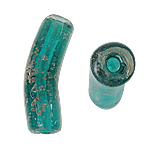 Perles de Murano sable d'or, chalumeau, tube, bleu, 10x37mm, Trou:Environ 3mm, 100PC/sac, Vendu par sac