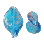 Perles de Murano sable d'or, chalumeau, spiral, bleu, 17x26x6mm, Trou:Environ 1.5mm, 100PC/sac, Vendu par sac