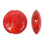 Perles murano feuille d'argent, chalumeau, Plat rond, rouge, 29x13mm, Trou:Environ 2mm, 100PC/sac, Vendu par sac
