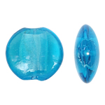 Perles murano feuille d'argent, chalumeau, Plat rond, bleu, 29x13mm, Trou:Environ 2mm, 100PC/sac, Vendu par sac
