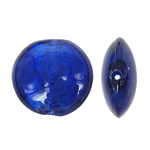 Perles murano feuille d'argent, chalumeau, Plat rond, couleur bleu foncé, 29x13mm, Trou:Environ 2mm, 100PC/sac, Vendu par sac