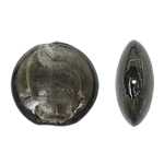 Perles murano feuille d'argent, chalumeau, Plat rond, noire, 29x13mm, Trou:Environ 2mm, 100PC/sac, Vendu par sac