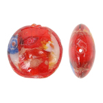 Silver Foil Lampwork Beads, Flat Round, gold sand and silver foil, red, 20x10mm, Hole:Approx 2mm, 100PCs/Bag, Sold By Bag