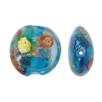 Silver Foil Lampwork Beads, Flat Round, gold sand and silver foil, blue, 20x10mm, Hole:Approx 2mm, 100PCs/Bag, Sold By Bag