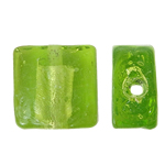 Abalorios de Cristal de Murano con Plata, Cuadrado, lámina de plata, verde de oliva, 12x6mm, agujero:aproximado 2mm, 100PCs/Bolsa, Vendido por Bolsa