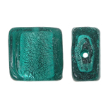 Perles murano feuille d'argent, chalumeau, cadre, vert, 12x6mm, Trou:Environ 2mm, 100PC/sac, Vendu par sac