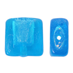 Perles murano feuille d'argent, chalumeau, cadre, bleu, 12x6mm, Trou:Environ 2mm, 100PC/sac, Vendu par sac