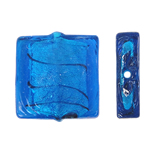 Perles murano feuille d'argent, chalumeau, cadre, bleu, 20x7mm, Trou:Environ 2mm, 100PC/sac, Vendu par sac