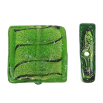 Abalorios de Cristal de Murano con Plata, Cuadrado, lámina de plata, verde de oliva, 20x7mm, agujero:aproximado 2mm, 100PCs/Bolsa, Vendido por Bolsa