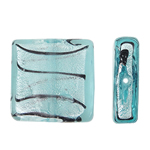 Silver Foil Lampwork Beads, Square, cyan, 20x7mm, Hole:Approx 2mm, 100PCs/Bag, Sold By Bag