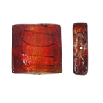 Abalorios de Cristal de Murano con Plata, Cuadrado, lámina de plata, Rojo, 20x7mm, agujero:aproximado 2mm, 100PCs/Bolsa, Vendido por Bolsa