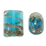 Goldsand Lampwork Perlen, Rechteck, blaugrün, 15x20x11mm, Bohrung:ca. 2.5mm, 100PCs/Tasche, verkauft von Tasche