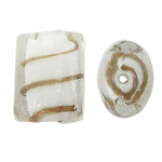 Perles de Murano sable d'or, chalumeau, rectangle, blanc, 15x20x11mm, Trou:Environ 2.5mm, 100PC/sac, Vendu par sac