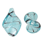 Silberfolie Lampwork Perlen, Twist, blaugrün, 19x29x7mm, Bohrung:ca. 2mm, 100PCs/Tasche, verkauft von Tasche
