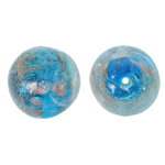 Abalorios de Cristal de Murano con Arena Dorada, Esférico, azul, 15mm, agujero:aproximado 1.5mm, 100PCs/Bolsa, Vendido por Bolsa