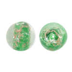 Abalorios de Cristal de Murano con Arena Dorada, Esférico, verde, 15mm, agujero:aproximado 1.5mm, 100PCs/Bolsa, Vendido por Bolsa