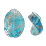 Goldsand Lampwork Perlen, Twist, blaugrün, 15x21x4mm, Bohrung:ca. 1.5mm, 100PCs/Tasche, verkauft von Tasche