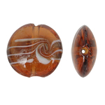 Perles de Murano sable d'or, chalumeau, Plat rond, brun, 20x9mm, Trou:Environ 2mm, 100PC/sac, Vendu par sac