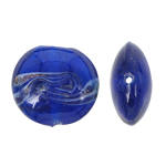 Perles de Murano sable d'or, chalumeau, Plat rond, bleu, 20x9mm, Trou:Environ 2mm, 100PC/sac, Vendu par sac