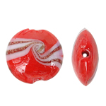 Perles de Murano sable d'or, chalumeau, Plat rond, rouge, 20x9mm, Trou:Environ 2mm, 100PC/sac, Vendu par sac