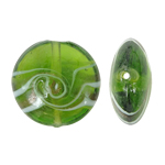 Perles de Murano sable d'or, chalumeau, Plat rond, vert, 20x9mm, Trou:Environ 2mm, 100PC/sac, Vendu par sac