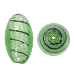 Abalorios de Cristal de Murano con Plata, Óvalo, lámina de plata, verde claro, 18x29mm, agujero:aproximado 2mm, 100PCs/Bolsa, Vendido por Bolsa