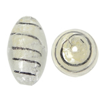 Perles murano feuille d'argent, chalumeau, ovale, blanc, 18x29mm, Trou:Environ 2mm, 100PC/sac, Vendu par sac
