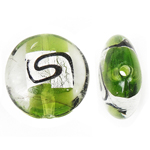 Silver Foil Lampwork Beads, Flat Round, green, 20x10mm, Hole:Approx 2mm, 100PCs/Bag, Sold By Bag
