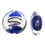 Perline di vetro Murano foglia argento, vetro lavorato, Cerchio piatto, lamina di argento, blu, 20x10mm, Foro:Appross. 2mm, 100PC/borsa, Venduto da borsa