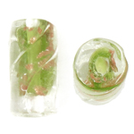 Gold Sand Lampwork Beads, Tube, green, 10x21mm, Hole:Approx 1.5mm, 100PCs/Bag, Sold By Bag