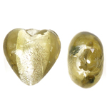 Perles murano feuille d'argent, chalumeau, coeur, Jaune, 13x9mm, Trou:Environ 1mm, 100PC/sac, Vendu par sac