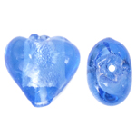 Perles murano feuille d'argent, chalumeau, bleu, 13x9mm, Trou:Environ 1mm, 100PC/sac, Vendu par sac