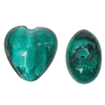 Silver Foil Lampwork Beads, Heart, green, 13x9mm, Hole:Approx 1mm, 100PCs/Bag, Sold By Bag