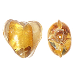 Silver Foil Lampwork Beads, Heart, golden, 13x9mm, Hole:Approx 1mm, 100PCs/Bag, Sold By Bag