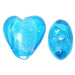 Perles murano feuille d'argent, chalumeau, coeur, blue ciel, 13x9mm, Trou:Environ 1mm, 100PC/sac, Vendu par sac